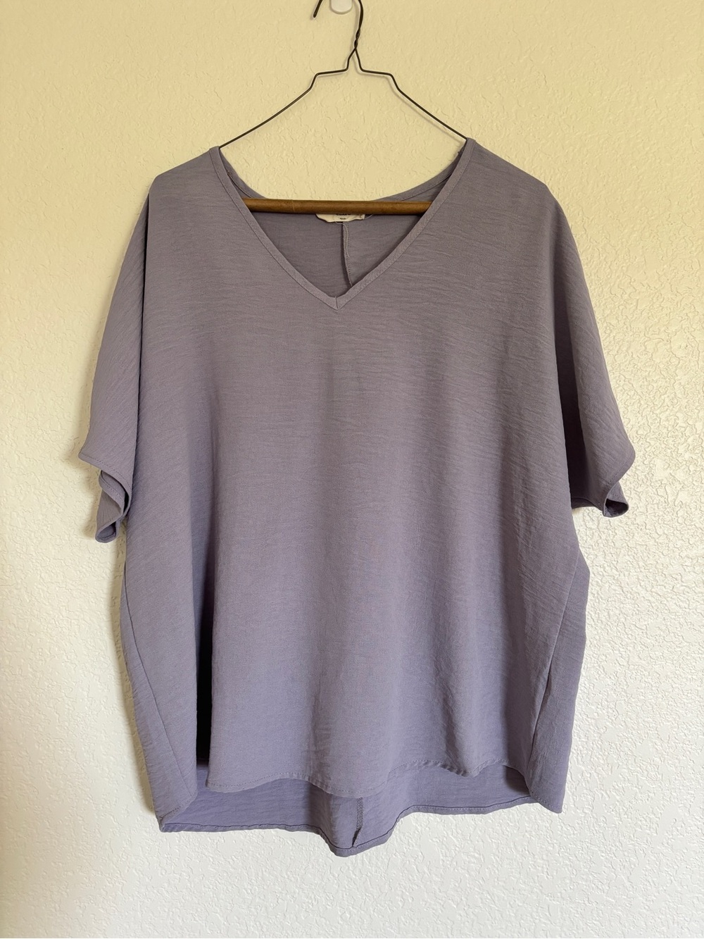 Entro Lavender V-Neck Oversized Blouse Short Sleeve Top
